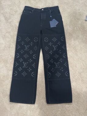 Louis Vuitton Black Monogram Panel Relaxed Men's Jeans